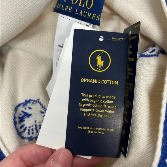 Ralph Lauren Polo Ivory and Navy Poncho 100% organic cotton NWT - Picture 6 of 7